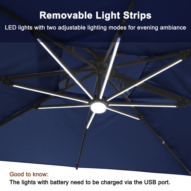 MONDAWE 10ft Patio Double Top Bright Umbrella Removable LED With Base Stand Included, Navy