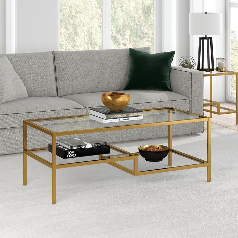 Hudson&Canal Lovett 45'' Wide Rectangular Coffee Table in Brass