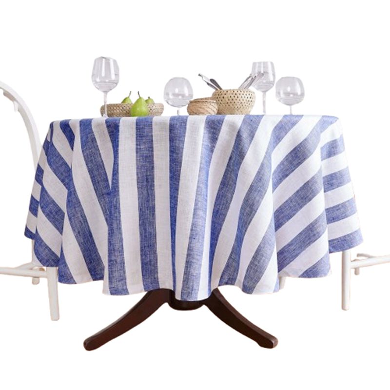 Solino Home 100% Pure Linen Round Tablecloth 70 Inch Diameter | Cabana Stripe