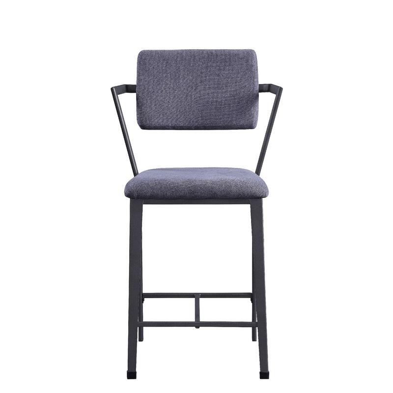 Fabric Upholstered Metal Counter Height Chair, Set of 2,Gray and Black-Benzara