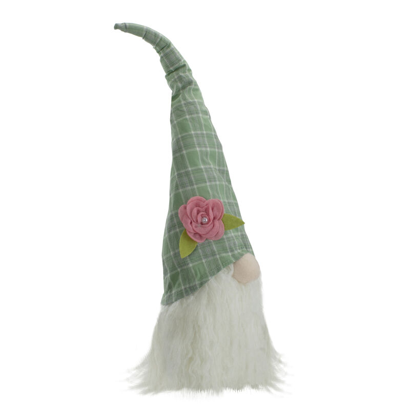 20" Green and White Plaid Spring and Easter Gnome Head Table Top Decor