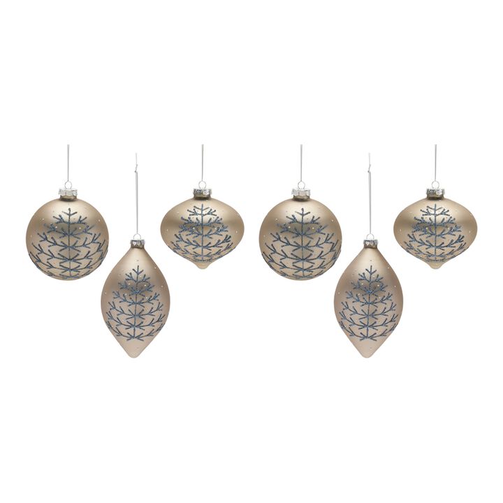 Ornament (Set of 6) 4"H, 4"H, 6.25"H Glass
