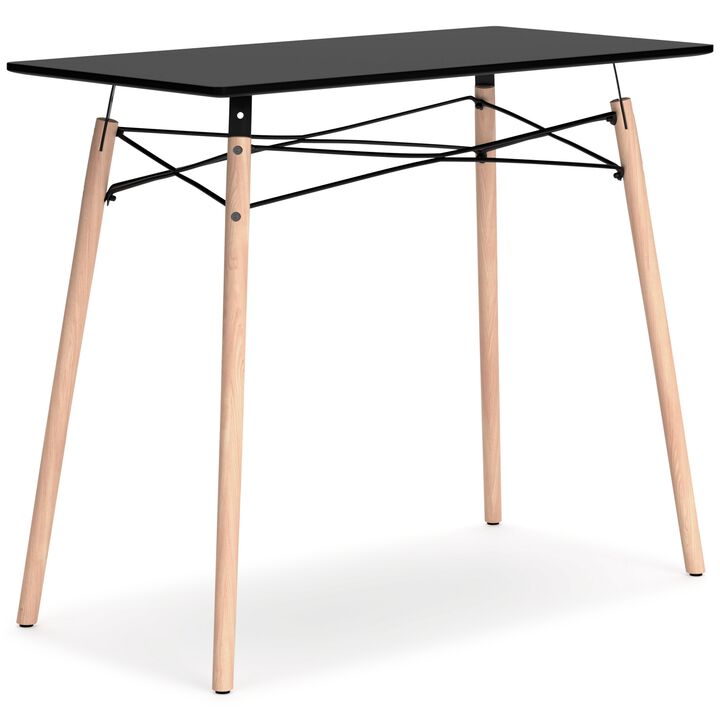 Laara Home Office Desk, Black, Brown Wood, Metal Leg Braces, 36 Inch - Benzara