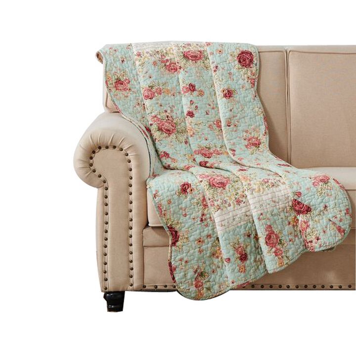Rosle 50 x 60 Quilted Throw Blanket with Fill, Rose Flowers, Multicolor - Benzara