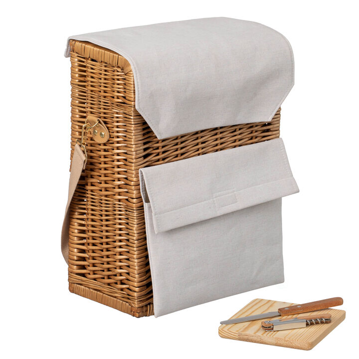 Wickerwise Wine & Cheese Picnic Basket - Wicker Tote Bag for Outdoor Parties, Camping, Travel & Celebrations - Wine Holder with Wooden Board - Ideal Present for Birthdays, Weddings and Thanksgiving