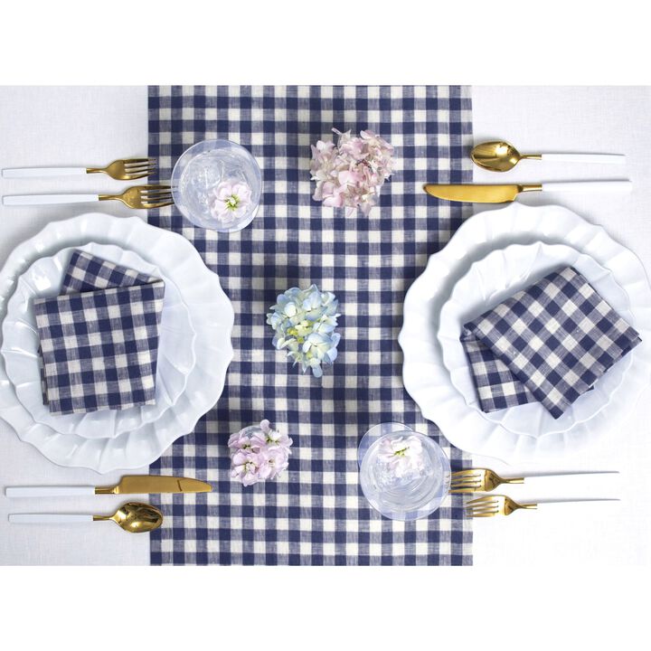 Solino Home 100% Pure Linen Table Runner | Gingham Check
