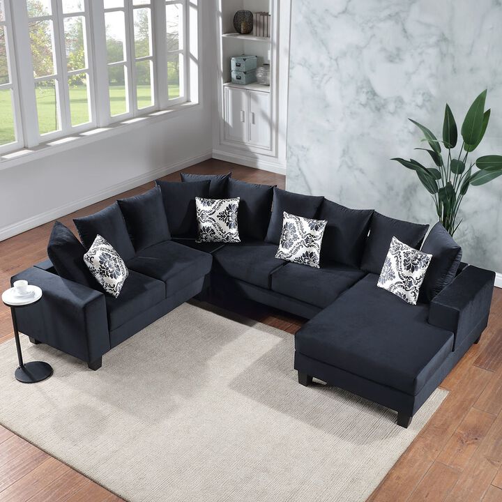 MONDAWE Modern U Shape Sectional Sofa, Velvet Corner Couch with Lots of Pillows Included,Elegant and functional indoor furniture for Living Room, Apartment