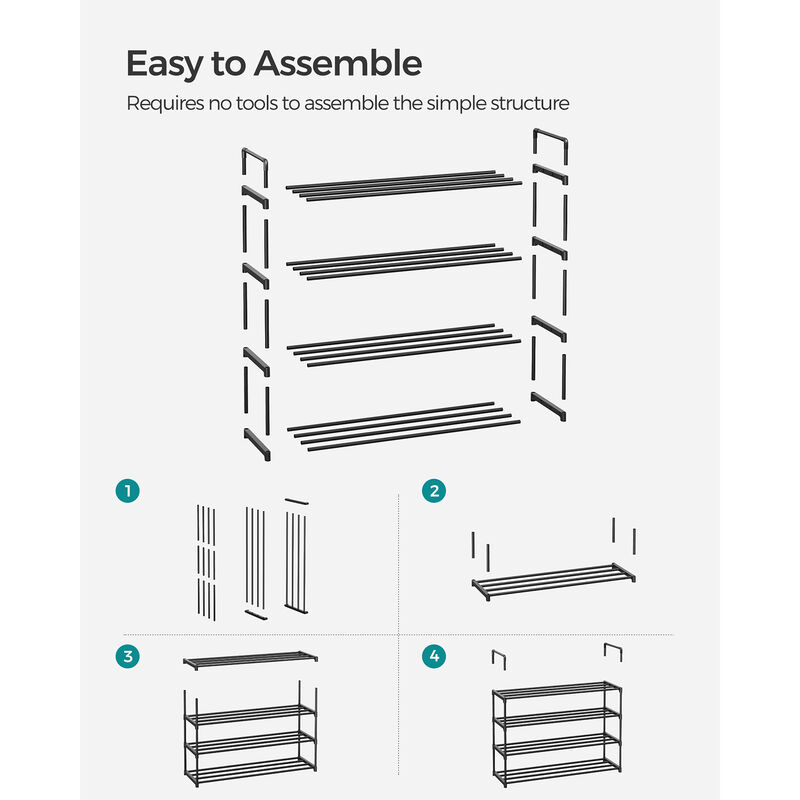 4-Tier Metal Shoe Rack - Storage Organizer Holds Up to 10 Pairs for Entryway, Living Room, Hallway