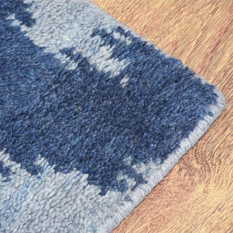 HAND KNOTTED WOOL Geometric AREA RUGS  - 8'x10', Rectangle Shape, Light Blue Blue Color, Geometric Modern, Medium Pile Handmade Area Rugs for Living Room, Bed Room (N00165)