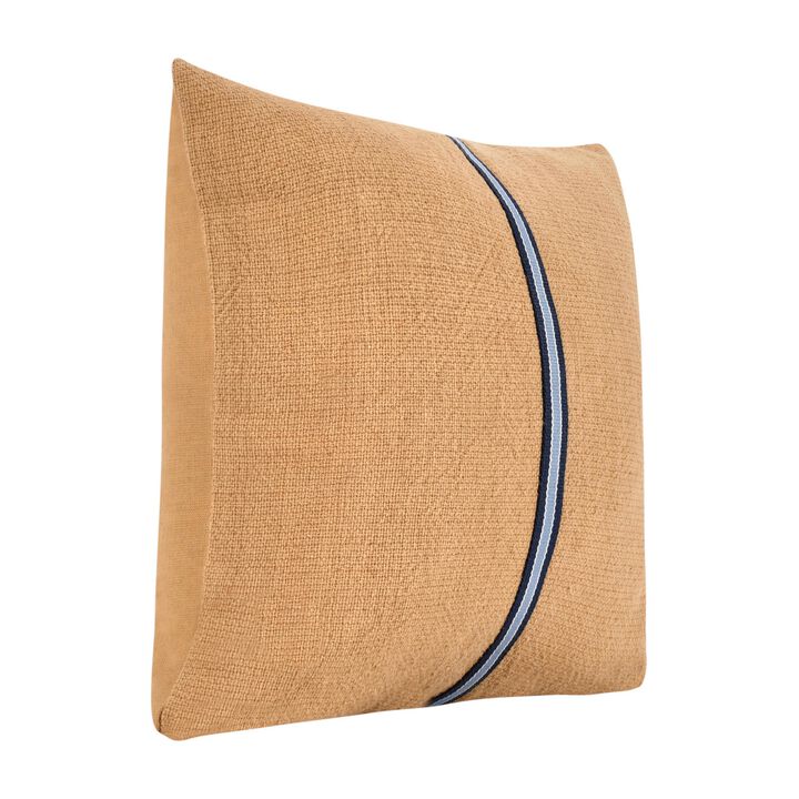 Throw Pillow, Woven Racing Stripe Design, 22 Inch Brown Cotton Linen - Benzara