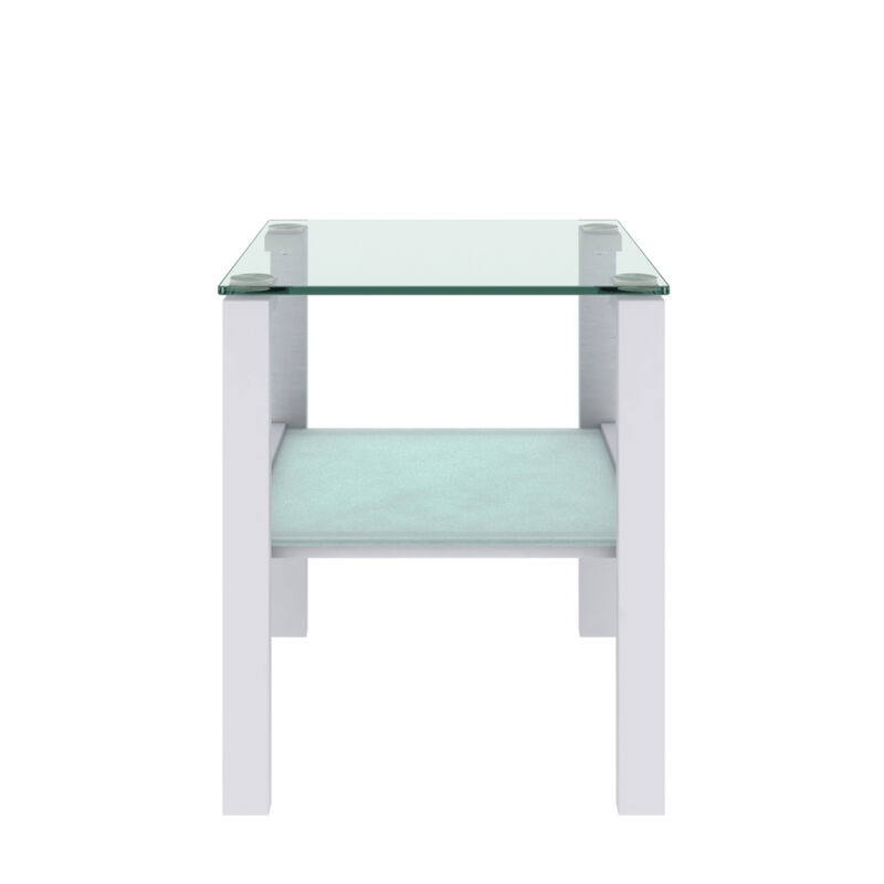 2-layer glass tea table, small round bedroom/living room corner side table, white
