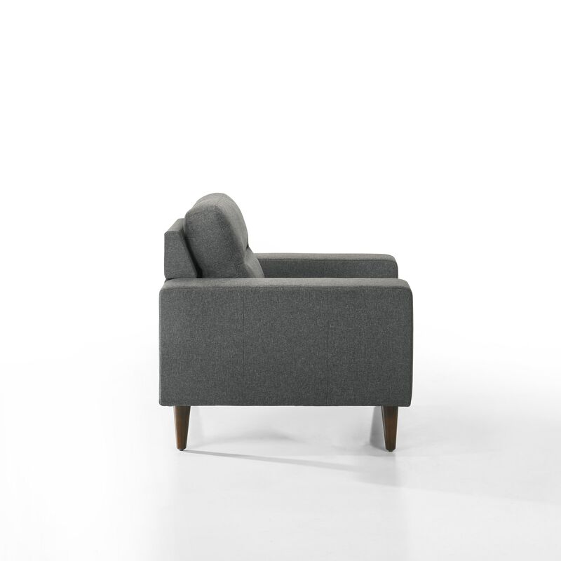 Vile Accent Chair, Plush Gray Fabric, Classic Tapered Solid Wood Legs - Benzara