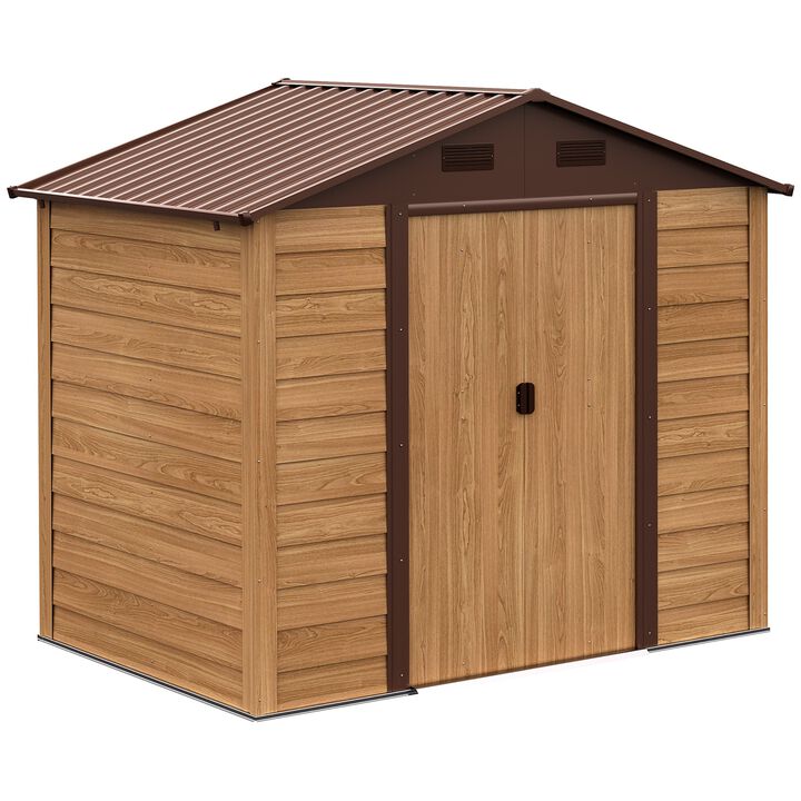 Brown Outdoor Storage: 7.7x6.4 Metal Shed with 2 Doors & Ventilation