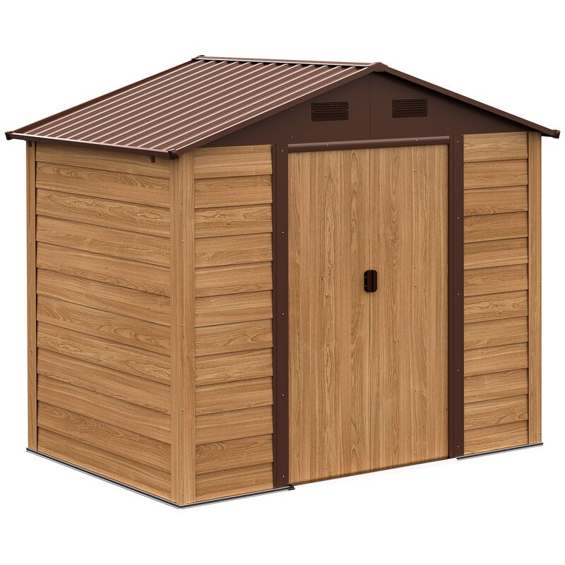 Brown Outdoor Storage: 7.7x6.4 Metal Shed with 2 Doors & Ventilation