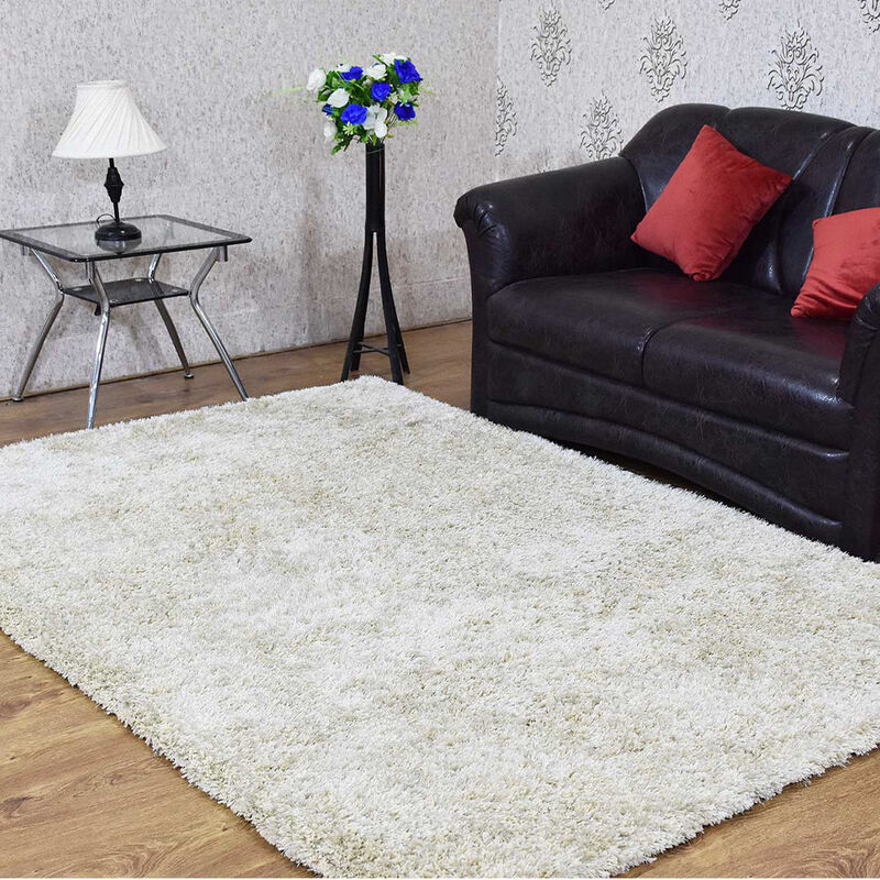 RUGSOTIC CARPETS HAND TUFTED SHAG POLYESTER ECO-FRIENDLY AREA RUGS  - 9'x12', Rectangle, White, Solid Plain Design, High Pile Thick Handmade Anti Skid Area Rugs for Living Room, Bed Room K00101