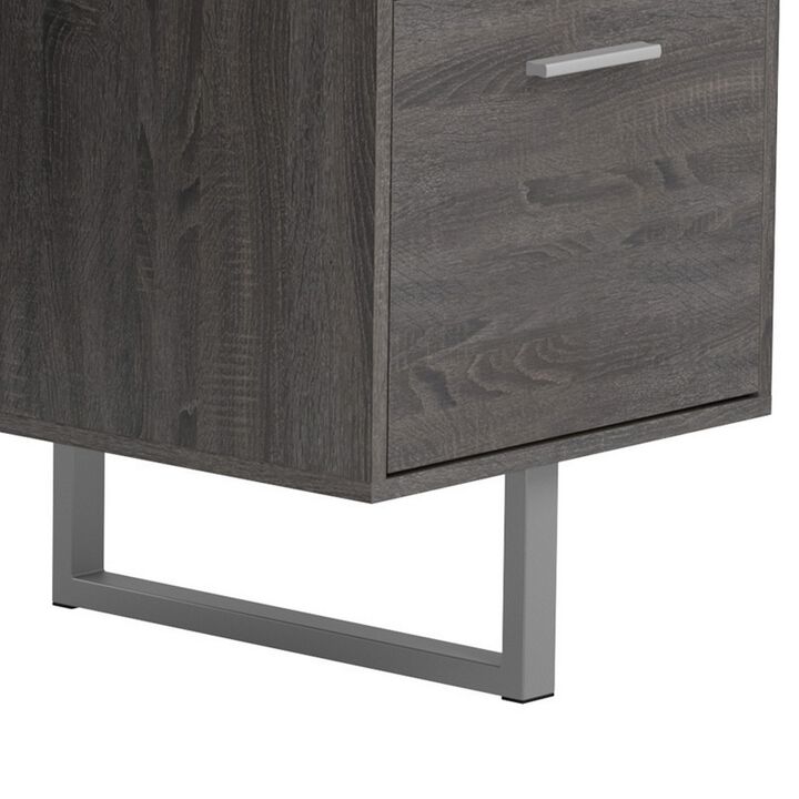 Wooden Office Desk with 1 Drawer and 1 Door Cabinet, Gray-Benzara