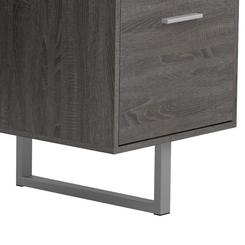 Wooden Office Desk with 1 Drawer and 1 Door Cabinet, Gray-Benzara