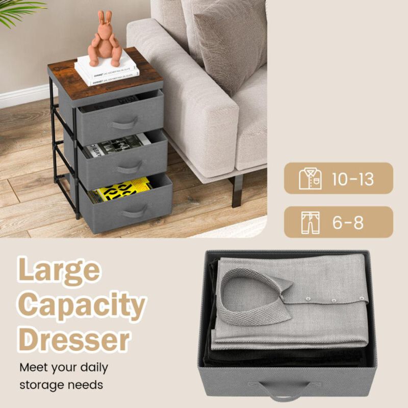 Hivvago 3-Tier Fabric Nightstand with Sturdy Metal Frame-Gray