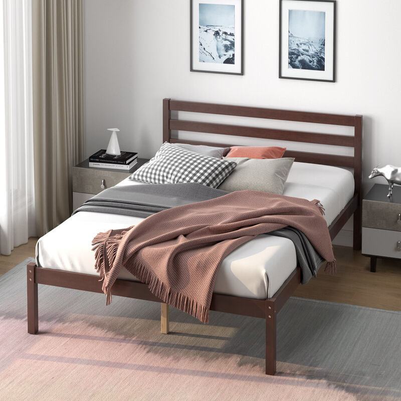 Full Size Bed frame Foundation with Solid Wooden Slat Suppor