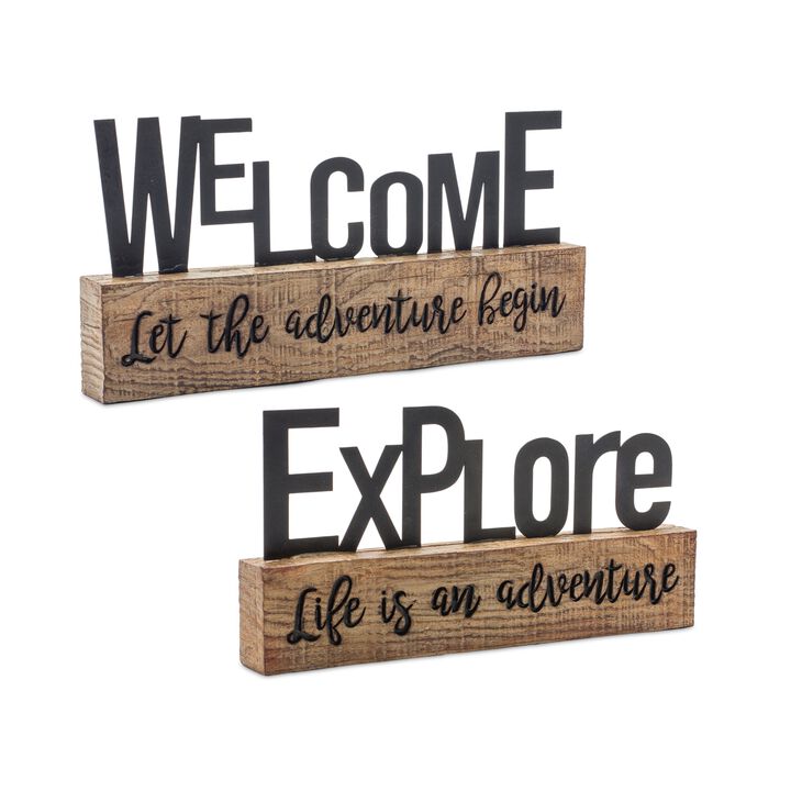 Set of 2 "Explore and Welcome" Signs – Rustic Outdoor & Indoor Décor for Home and Garden