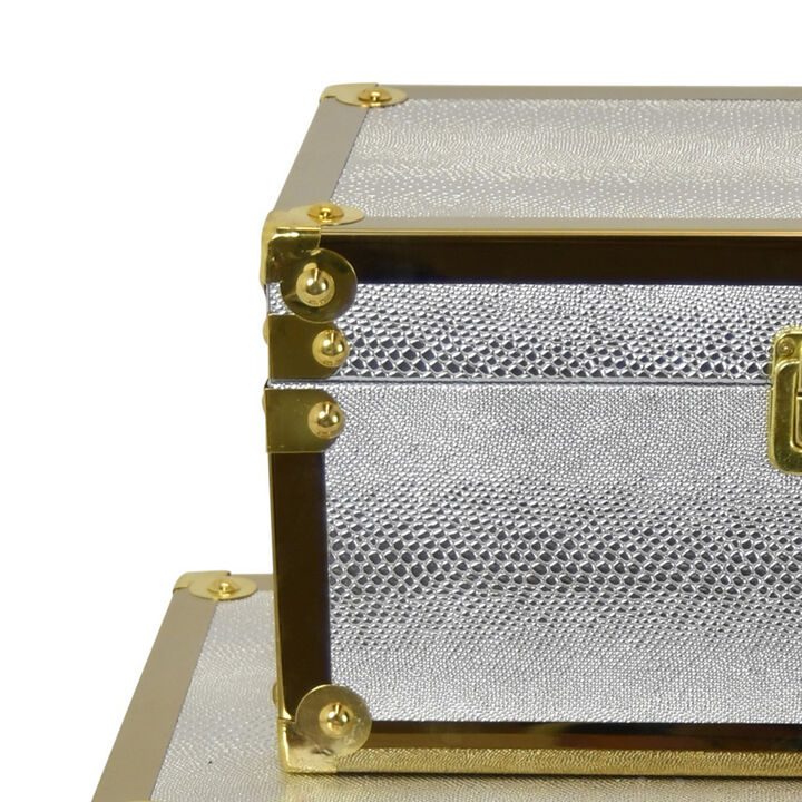 Jito Decorative Jewelry Box Set of 2, Abstract Pattern, Silver Gold - Benzara