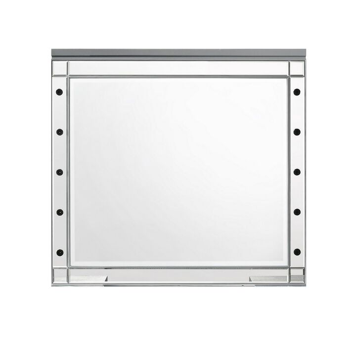 Benjara Silver Lee 37 x 40 Vanity Mirror, 10 Light Bulb Sockets, Modern Wood Frame
