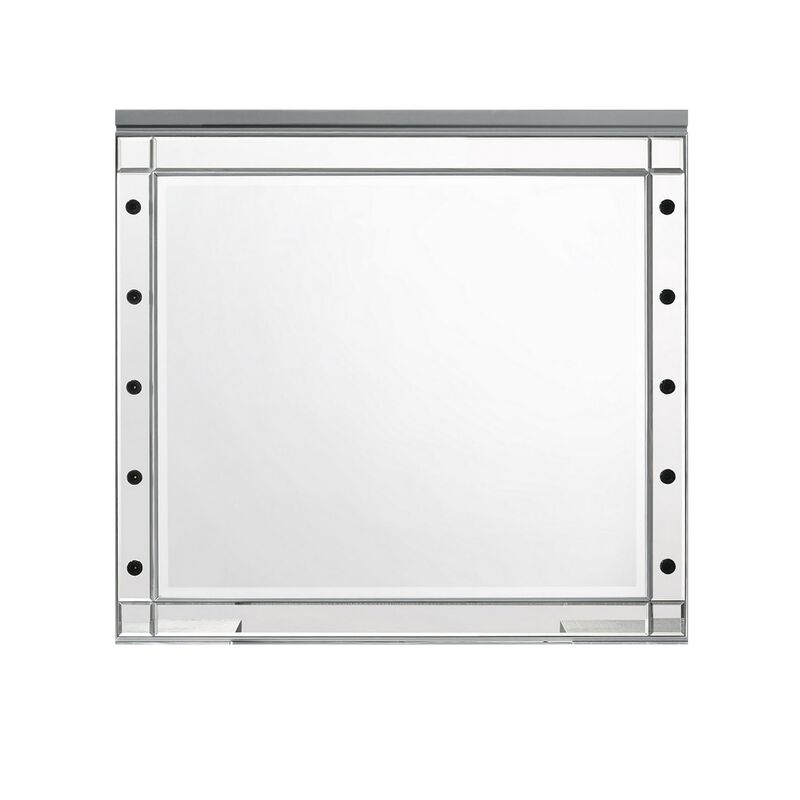 Benjara Silver Lee 37 x 40 Vanity Mirror, 10 Light Bulb Sockets, Modern Wood Frame