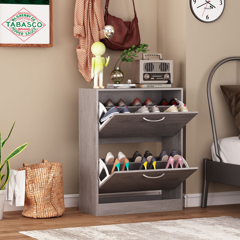 Grey Entryway Shoe Cabinet Spcase Saving Cabinet with 2 Drawers