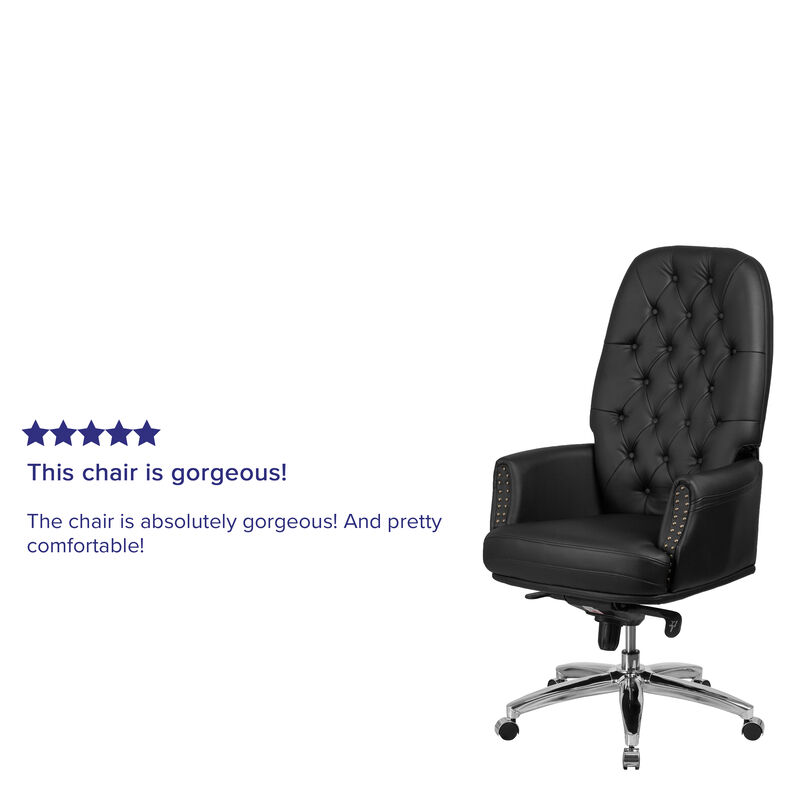 Hansel High Back Traditional Tufted Black LeatherSoft Multifunction Executive Swivel Ergonomic Office Chair with Arms