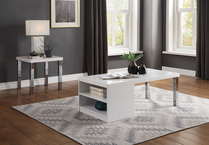 ACME Harta End Table, White High Gloss & Chrome