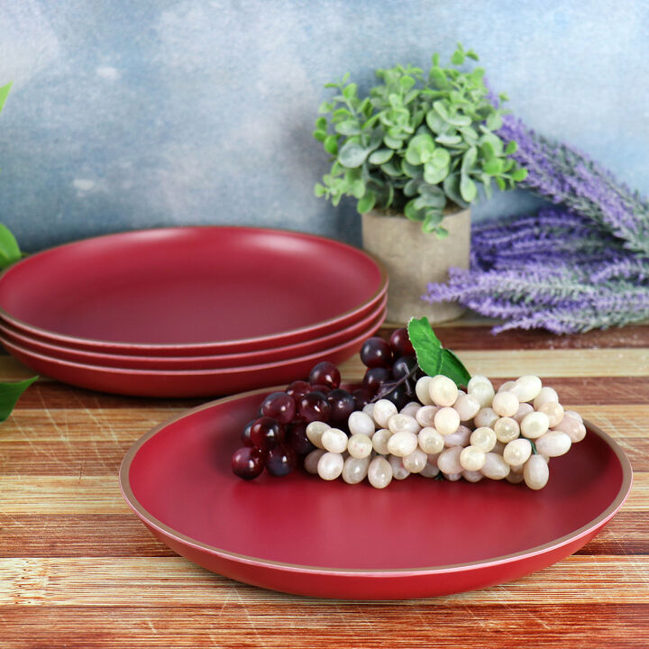 Gibson Home Rockabye 4 Piece Melamine Dinner Plate Set in Dark Pink