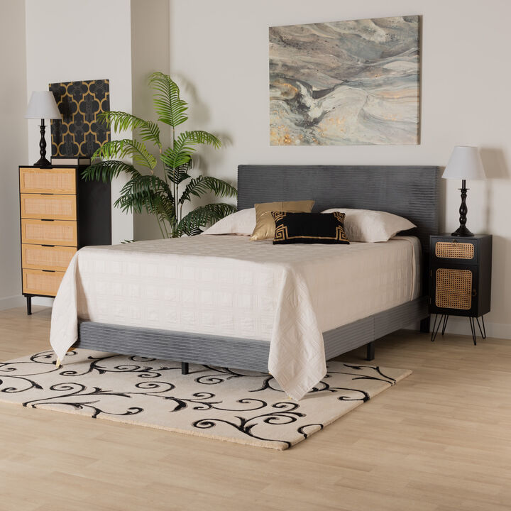 Baxton Studio Abberton Modern Black Velvet Gold Metal Queen Size Panel Bed