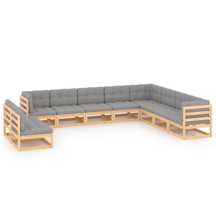 vidaXL 10 Piece Garden Lounge Set with Cushions Solid Pinewood