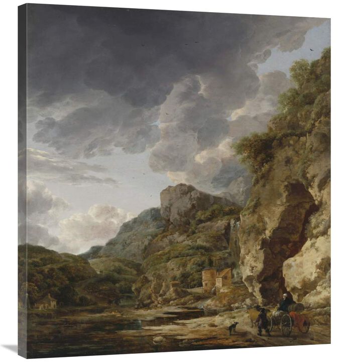Mountain Landscape with River and Wagon-Canvas Art-32.4x36