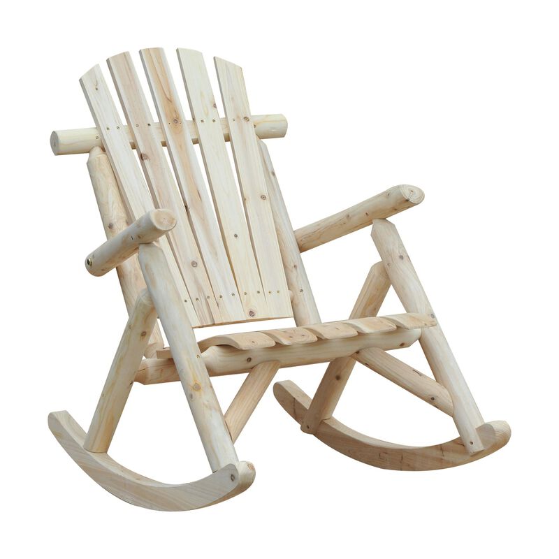 Natural Porch Rocker: Wooden Adirondack Chair with Slatted Design