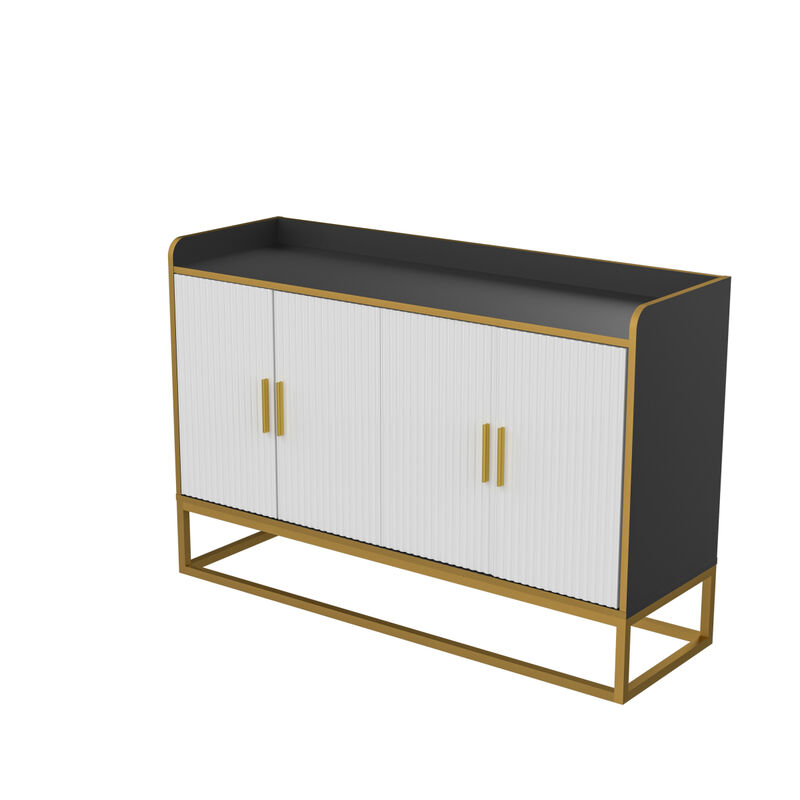 Modern Kitchen Buffet Storage Cabinet Cupboard Gloss With Metal Legs For Living Room Kitchen (Black)