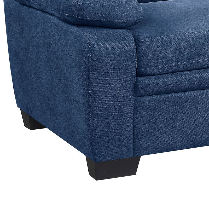 Hugh 58 Inch Loveseat, Blue Fabric, Pillow Armrests, Channel Tufted Back - Benzara