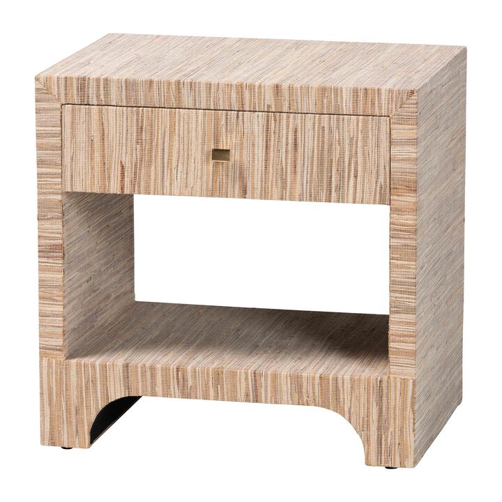 bali & pari Julia Bohemian Woven Natural Grasscloth 1 Drawer Nightstand