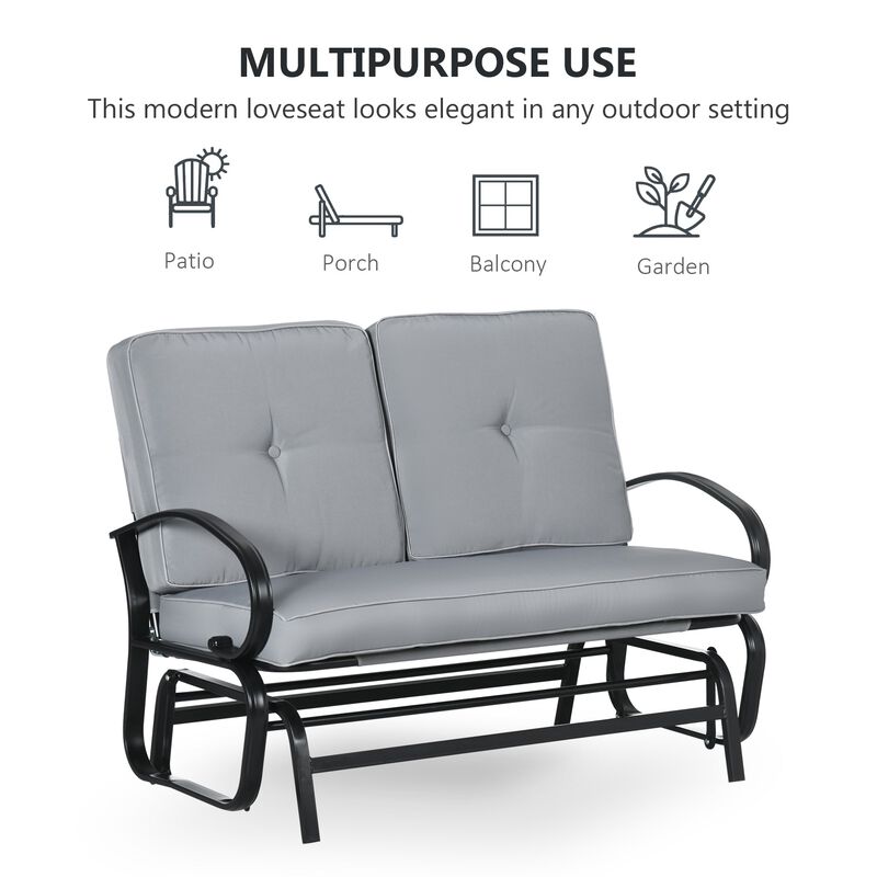 Gray Outdoor Bench: 2-Person Glider with Tufted Cushions