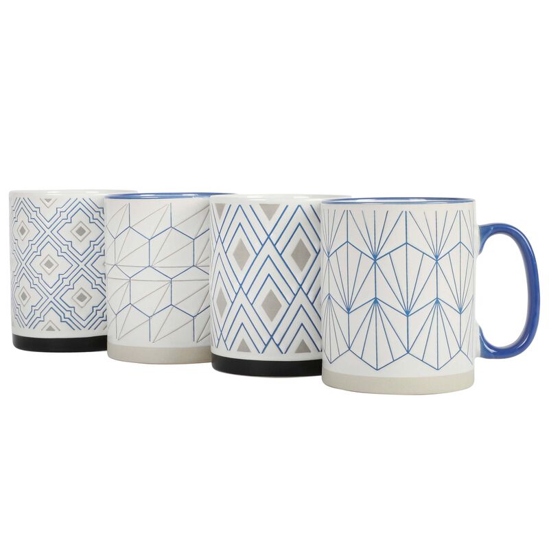 Mr. Coffee Parkmill 17oz 4 Piece Stoneware Coffee Mug Set in Assorted Designs