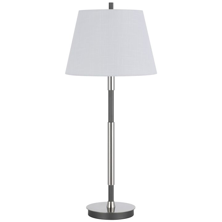 Siu 30 Inch Table Lamp, Chrome Metal Thin Pole w Finial, White Shade - Benzara