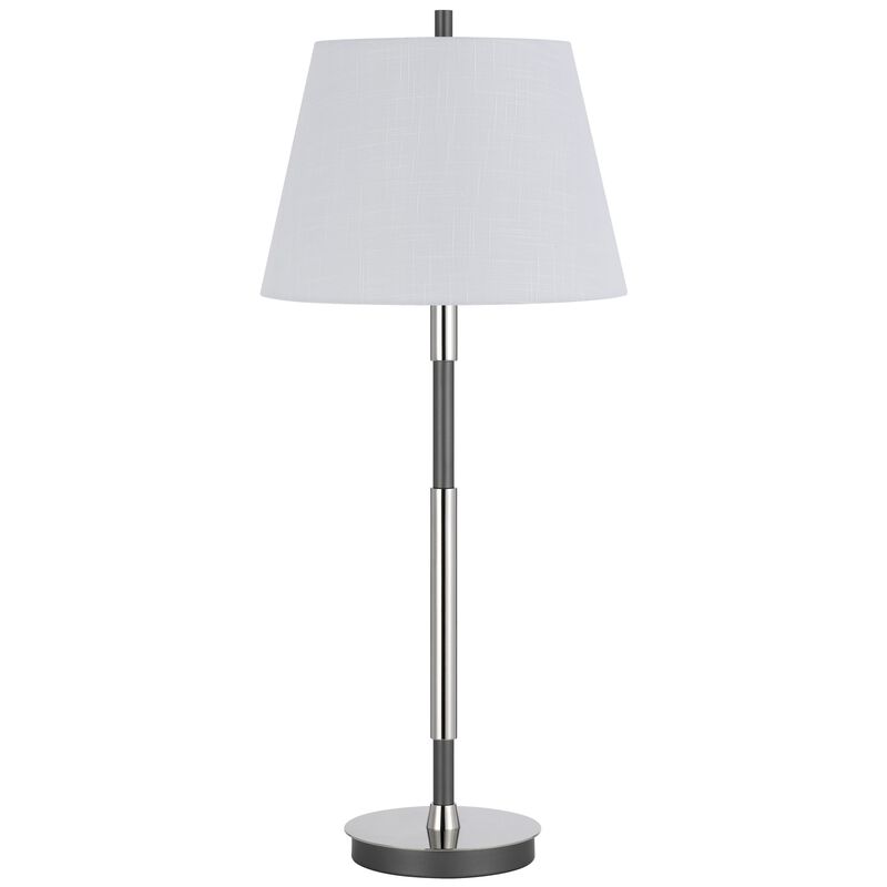 Siu 30 Inch Table Lamp, Chrome Metal Thin Pole w Finial, White Shade - Benzara