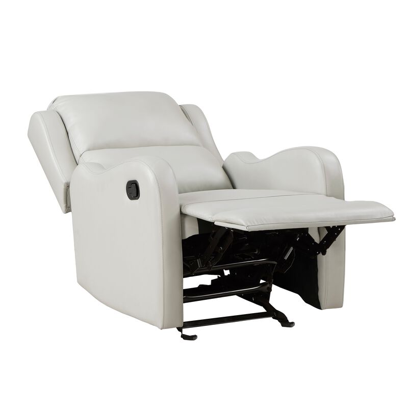 Kim 39 Inch Glider Manual Recliner Chair, Off White Faux Leather - Benzara