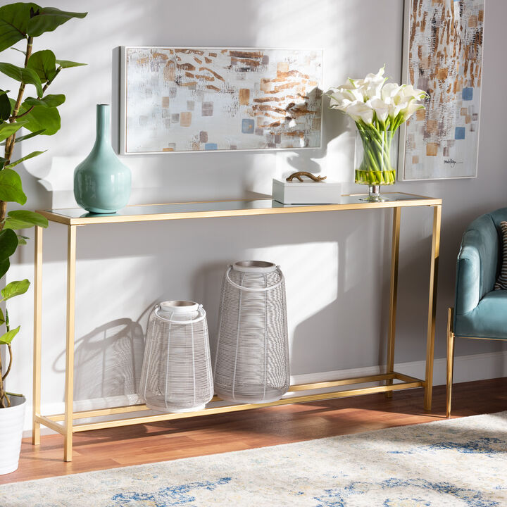 Baxton Studio Alessa Modern Glam Gold Finished Metal And Mirrored Glass Console Table
