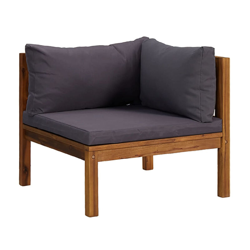 Outdoor Modular Sofa, 4 Seater, Brown Solid Acacia Wood, Gray Cushions - Benzara