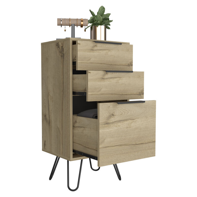 DEPOT E-SHOP Begonia Light Dresser, Superior Top,Three Drawers, Hairpin Legs, Light Oak