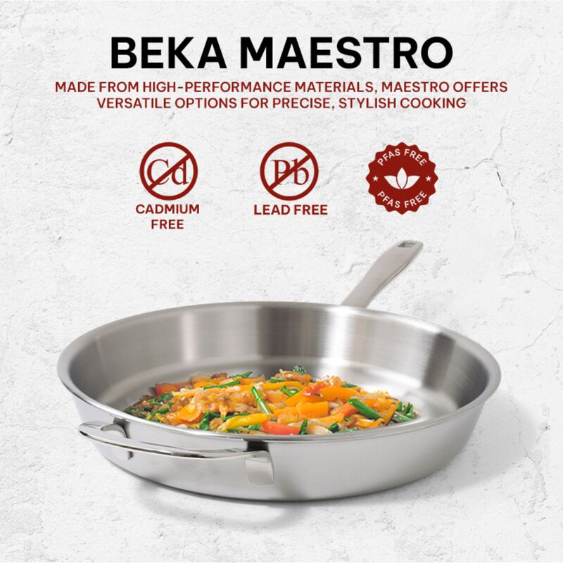 Beka Maestro Frying Pan Skillet - Stainless Steel Pan for Stainless Steel Cookware Set 5-Ply Construction, Oven Safe, Stainless Steel Frying Pan, Lead & Cadmium Free, Non Toxic Cookware - 9.5"