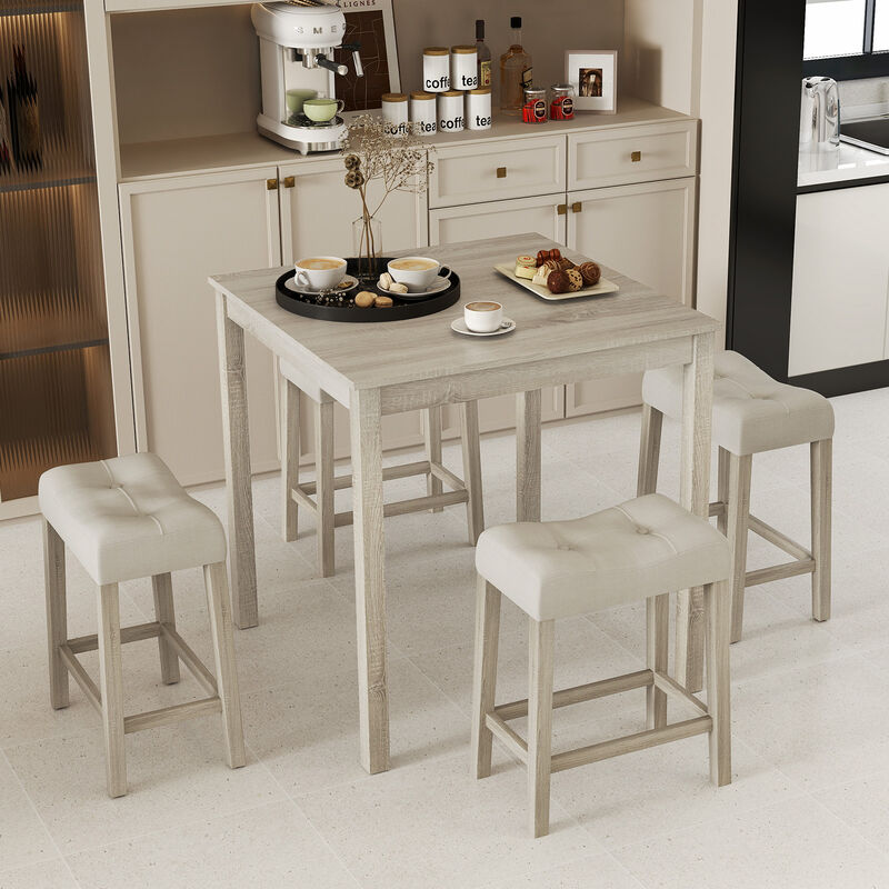 5-Piece Bar Table Set with Square Table and 4 Padded Stools for Kitchen or Home Bar
