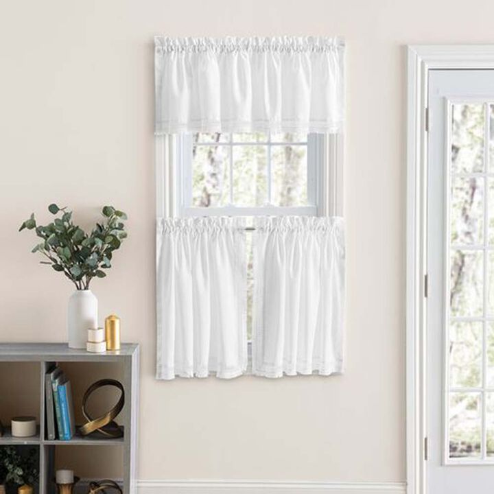 Ellis Intricate Brush Fringe Sewn on Inside Edge and Bottom 1.5" Rod Pocket Tailored Tier 80"x36" White