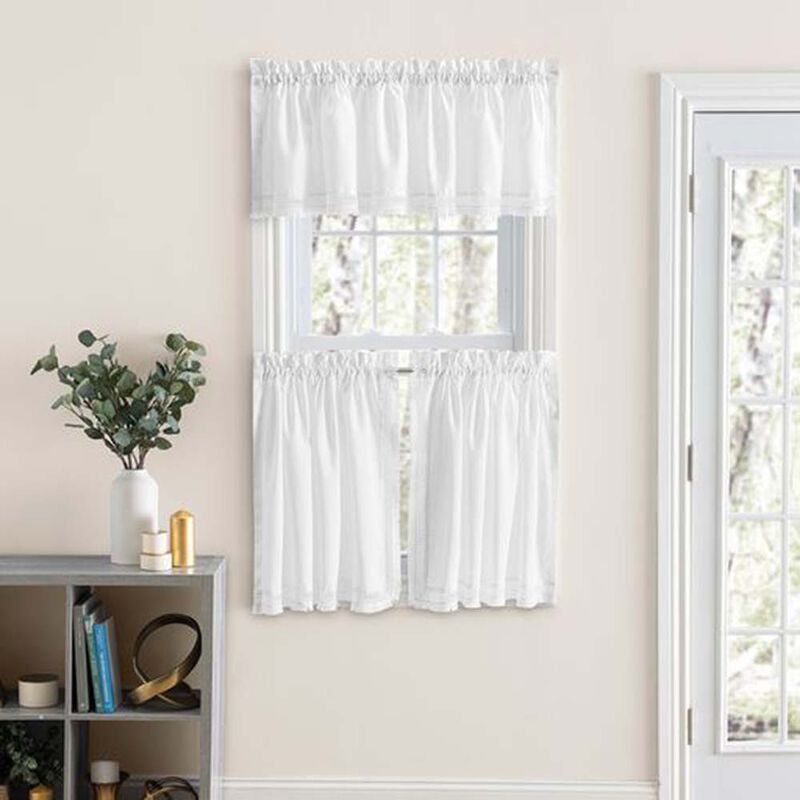 Ellis Intricate Brush Fringe Sewn on Inside Edge and Bottom 1.5" Rod Pocket Tailored Tier 80"x36" White